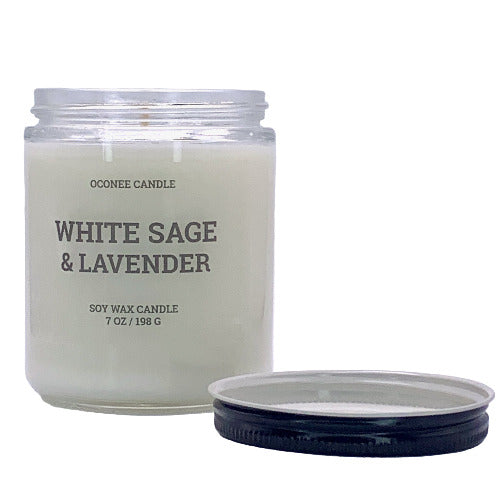 White Sage & Lavender Soy Candle - Lavender, Sage, and Sandalwood Scented - Oconee Candle