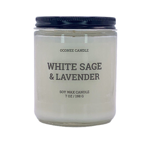 White Sage & Lavender Soy Candle - Lavender, Sage, and Sandalwood Scented - Oconee Candle