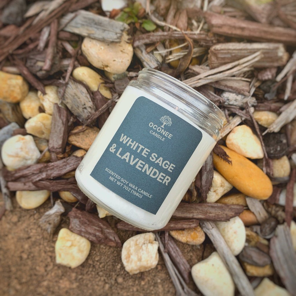White Sage & Lavender Soy Candle - Lavender, Sage, and Sandalwood Scented - Oconee Candle