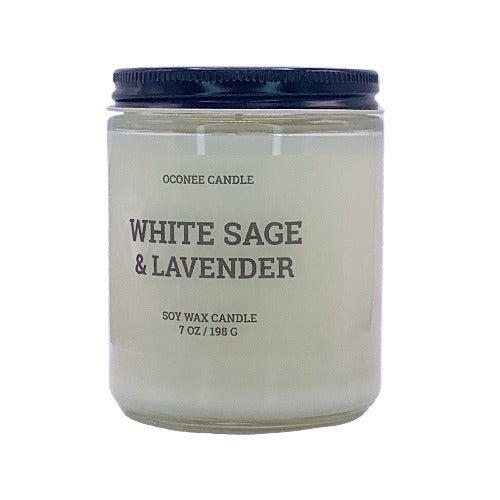 White Sage & Lavender Soy Candle - Lavender, Sage, and Sandalwood Scented - Oconee Candle