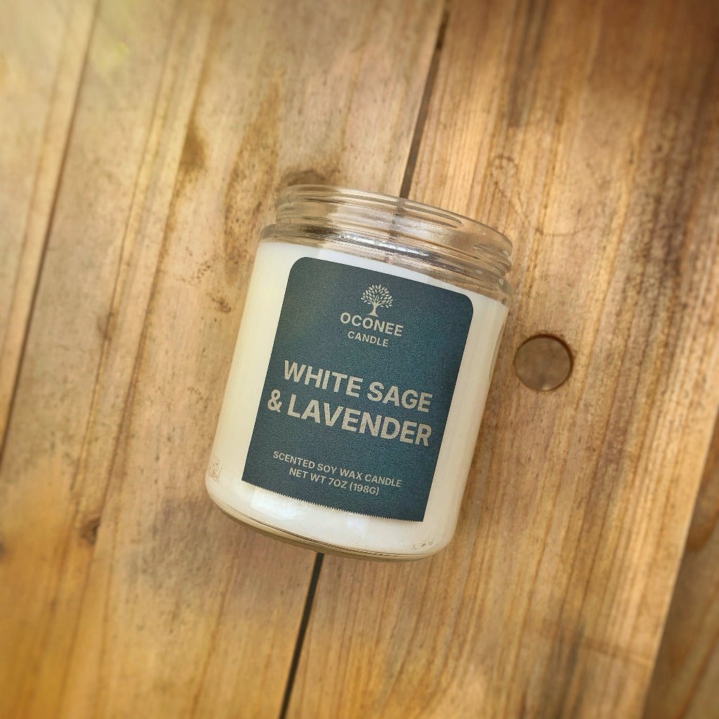 White Sage & Lavender Soy Candle - Lavender, Sage, and Sandalwood Scented - Oconee Candle